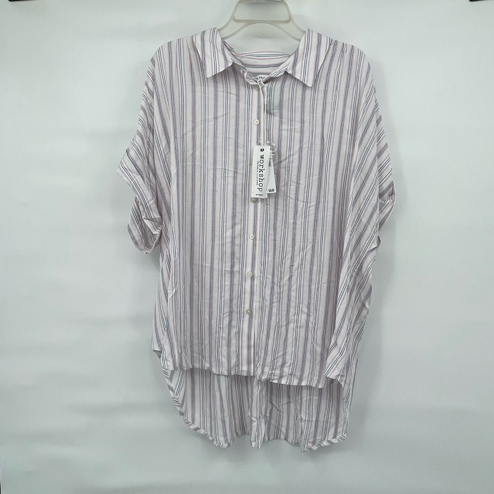 Workshop Republic Clothing White Striped Button-Up Blouse